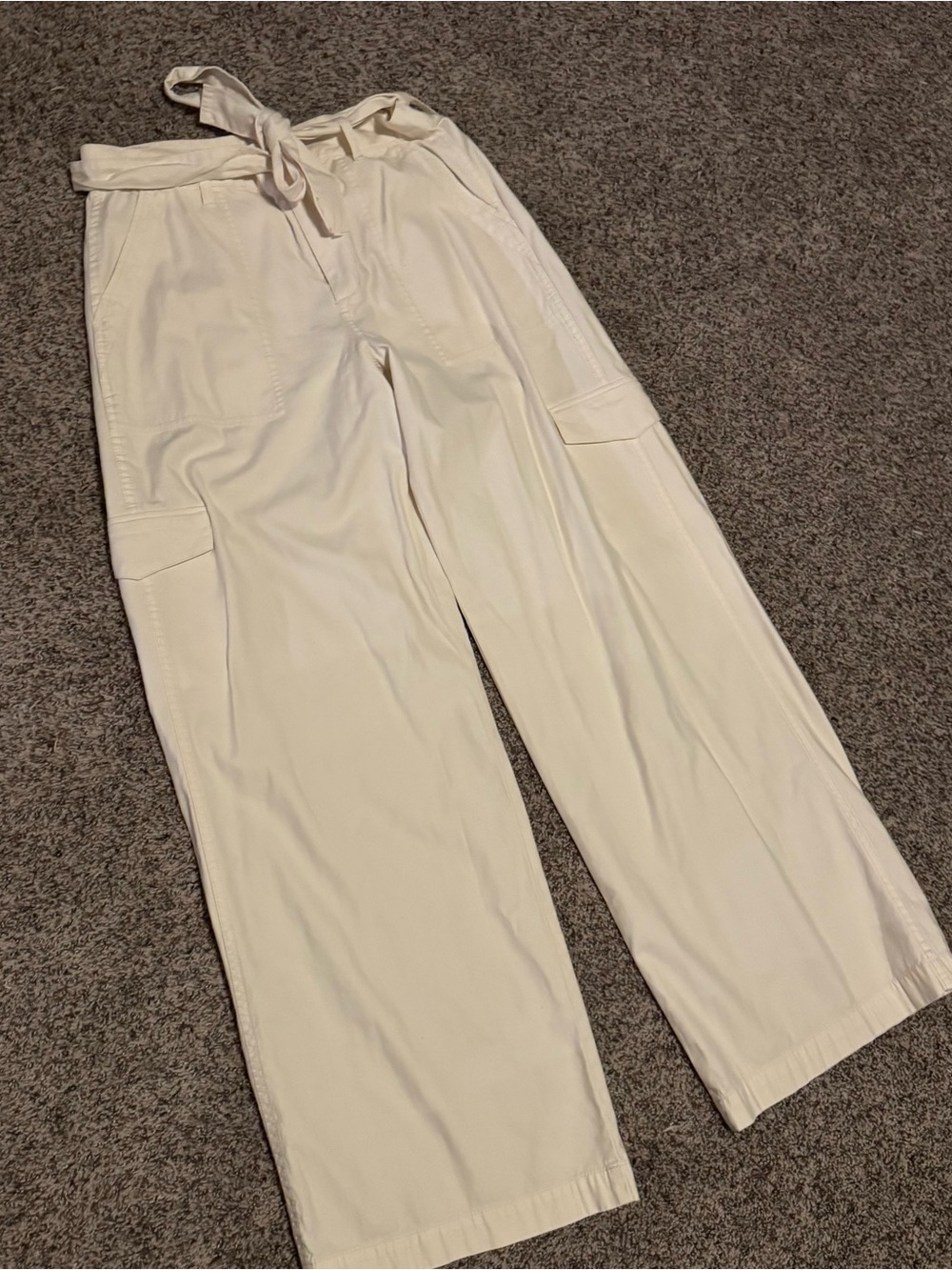 Madewell Cream Wide-Leg Cargo Pants with Tie Belt